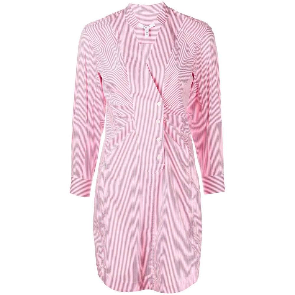 Derek Lam 10 Crosby Beverly Pink White Striped Ruched Shirt Dress Size 8